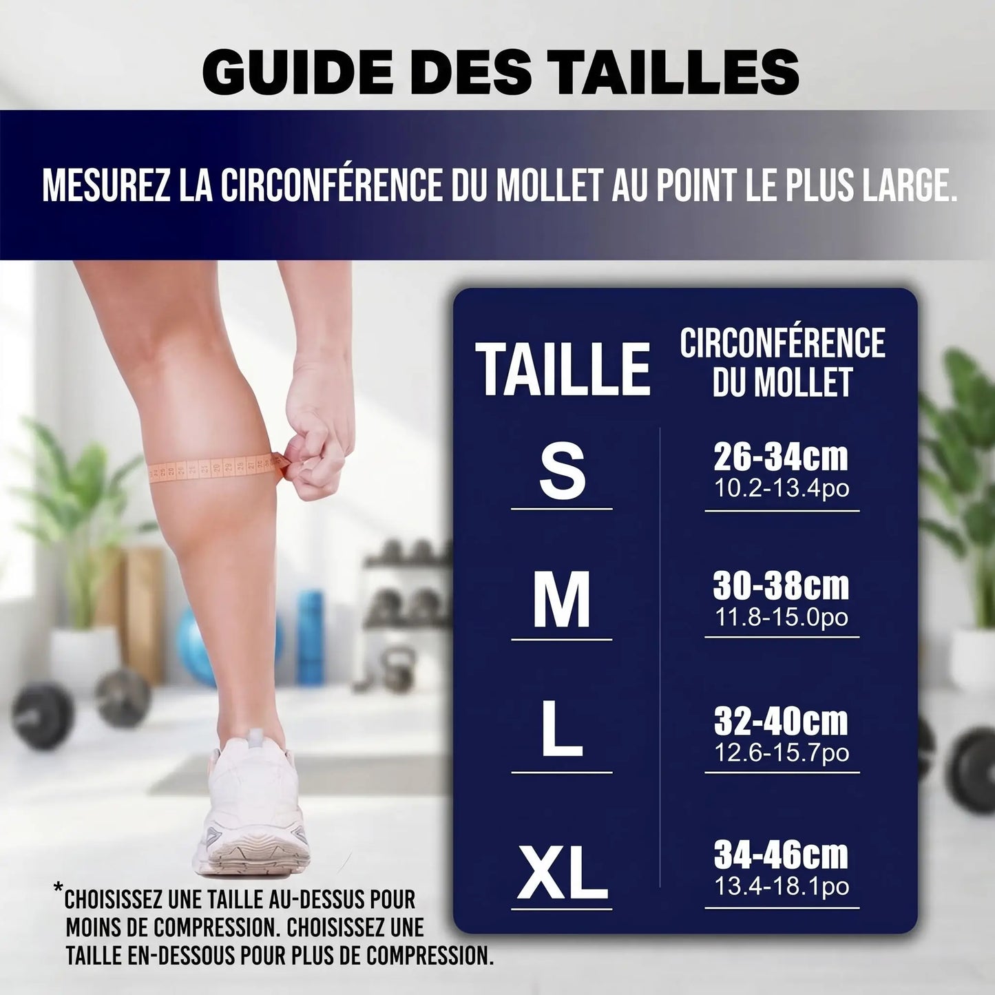 Charte des grandeurs manchons de compression