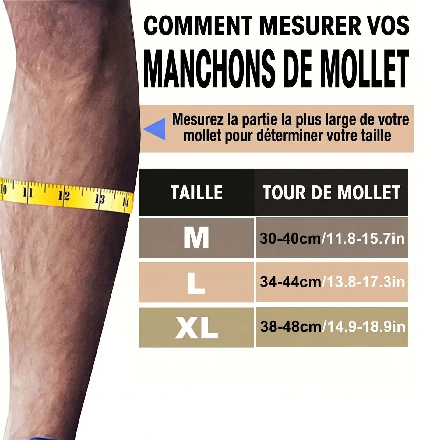 Charte grandeur manchon de compression mollet