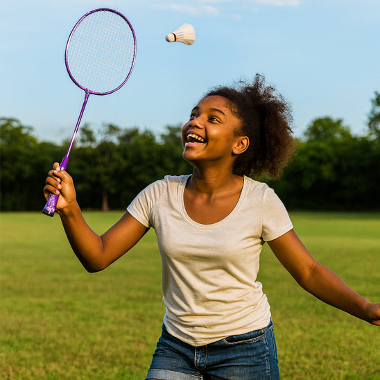 fille s amuse raquette badminton