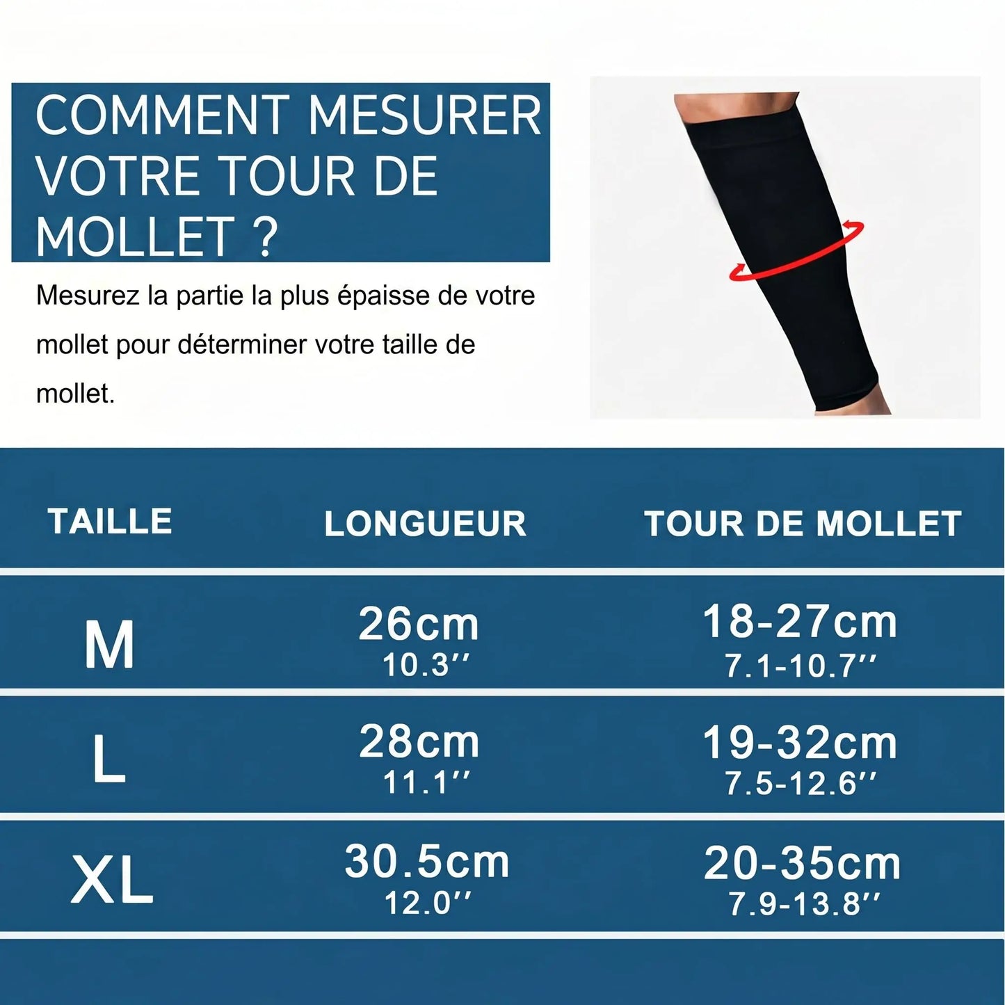 Grandeur manchon de compression mollet