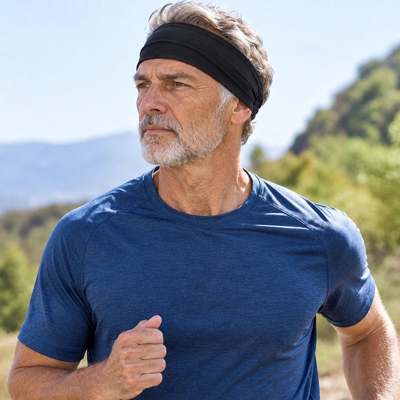 Homme fait du jogging en plein air avec son bandeau sport homme