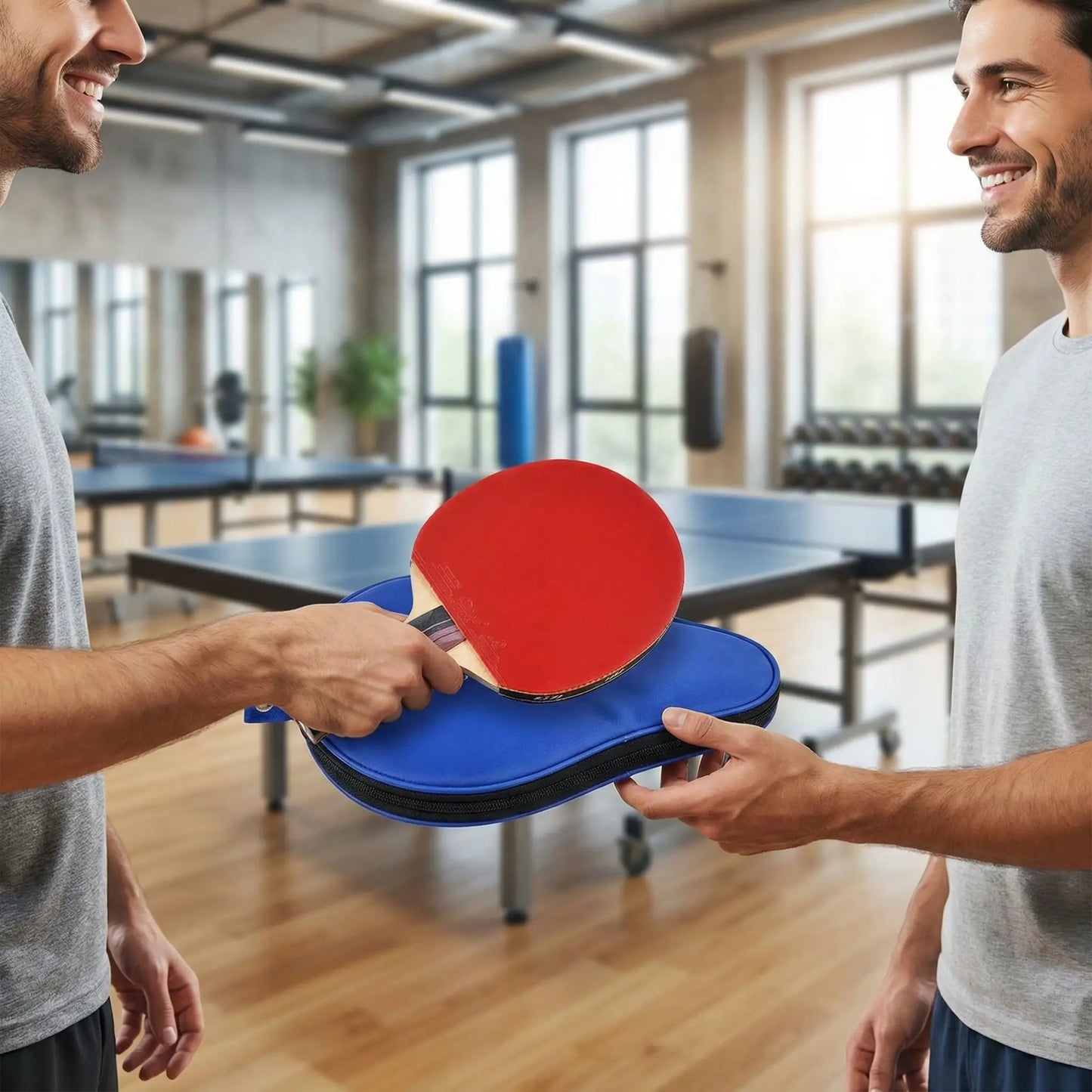 Ami donne raquette de ping pong