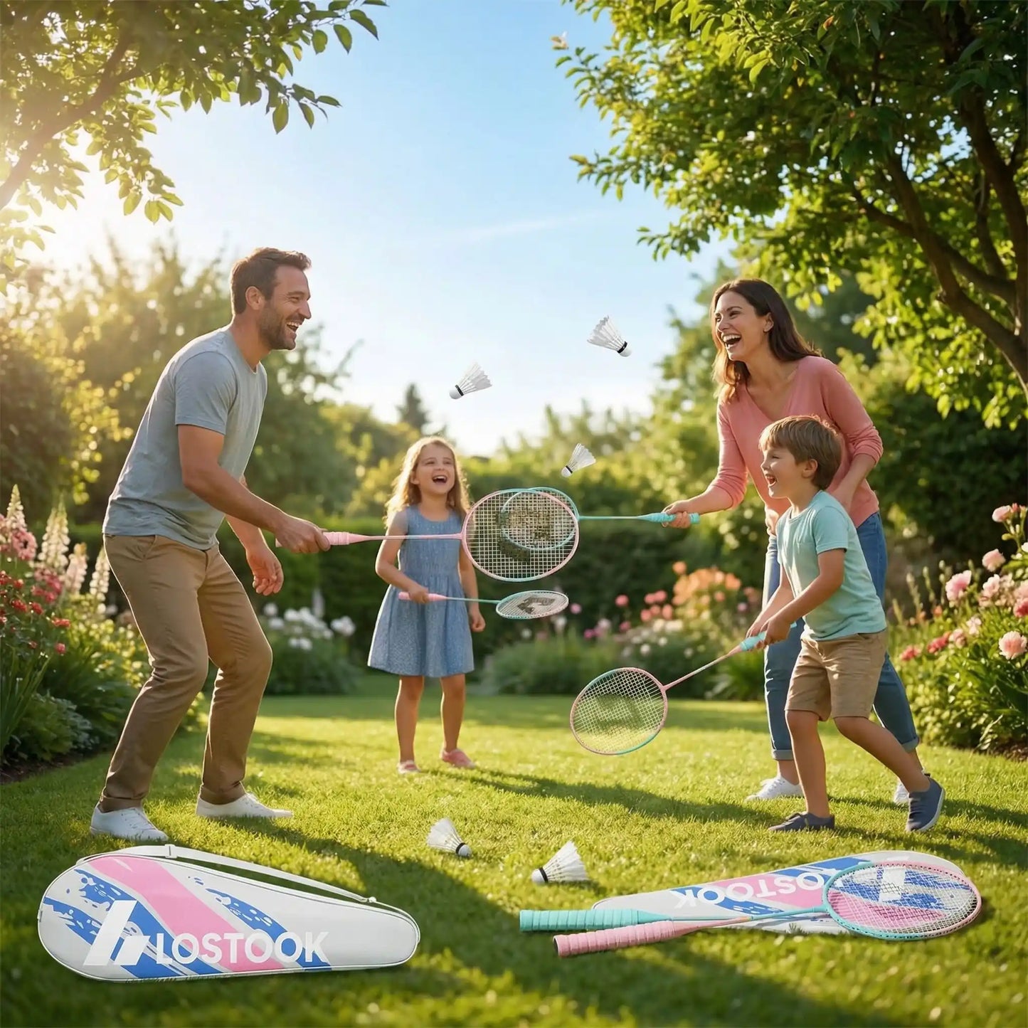 Famille joue raquette de badminton