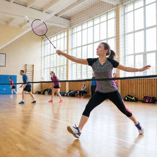 Femme gymnase raquette badminton