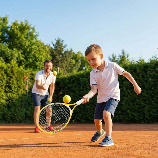 Garcon avec raquette de tennis jaune