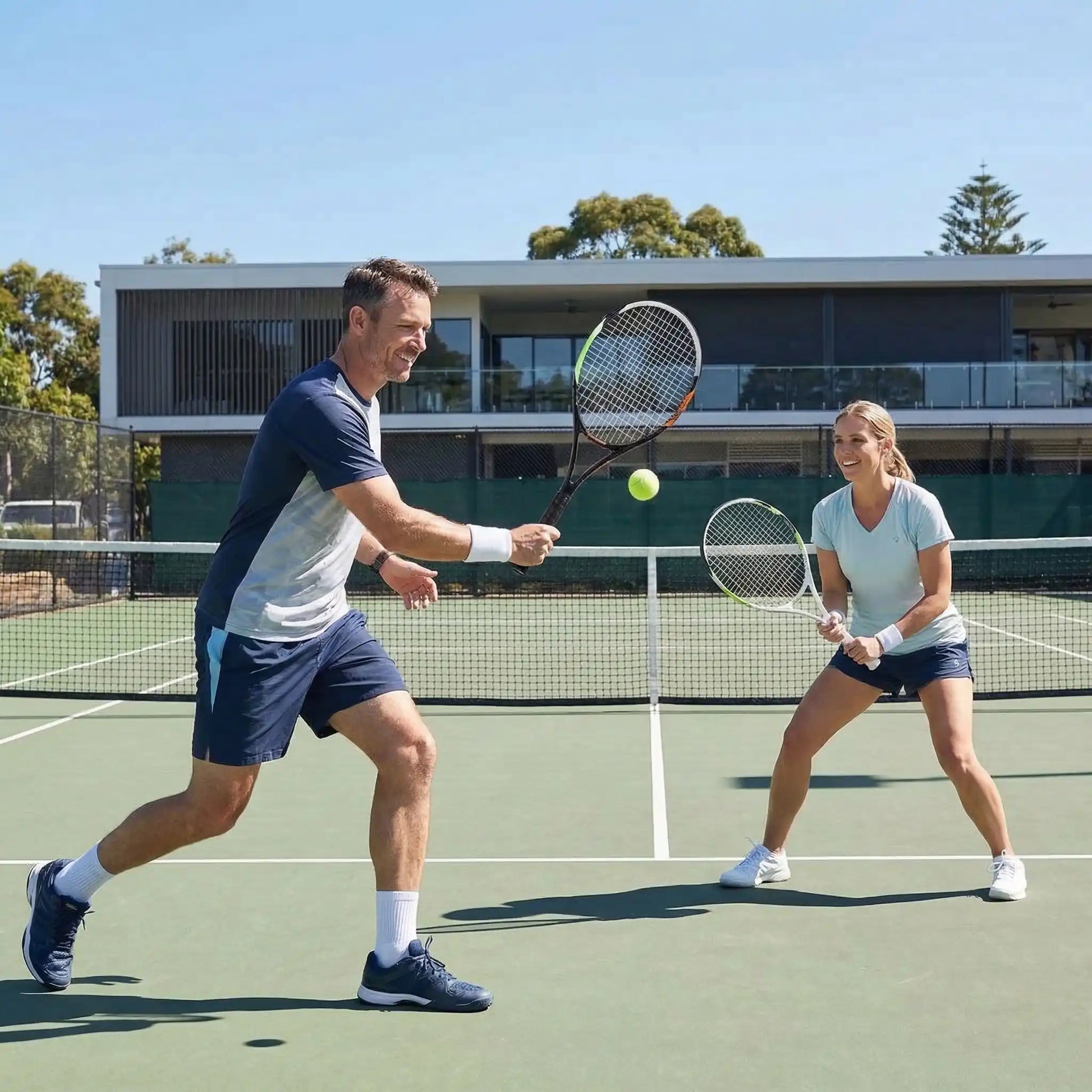 Homme femme avec raquette tennis