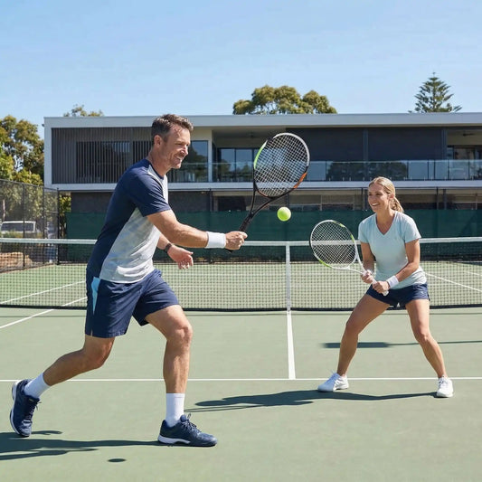 Homme femme avec raquette tennis