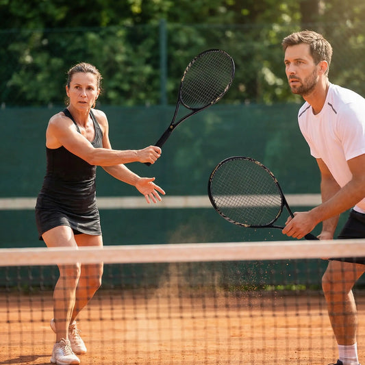 Homme femme joue au tennis avec raquette de tennis