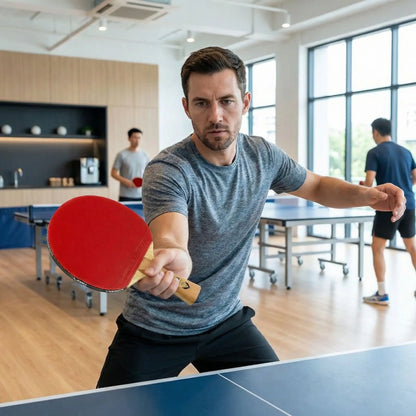 Homme joue avec raquette ping pong