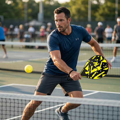 Homme joue avec sa padel raquette
