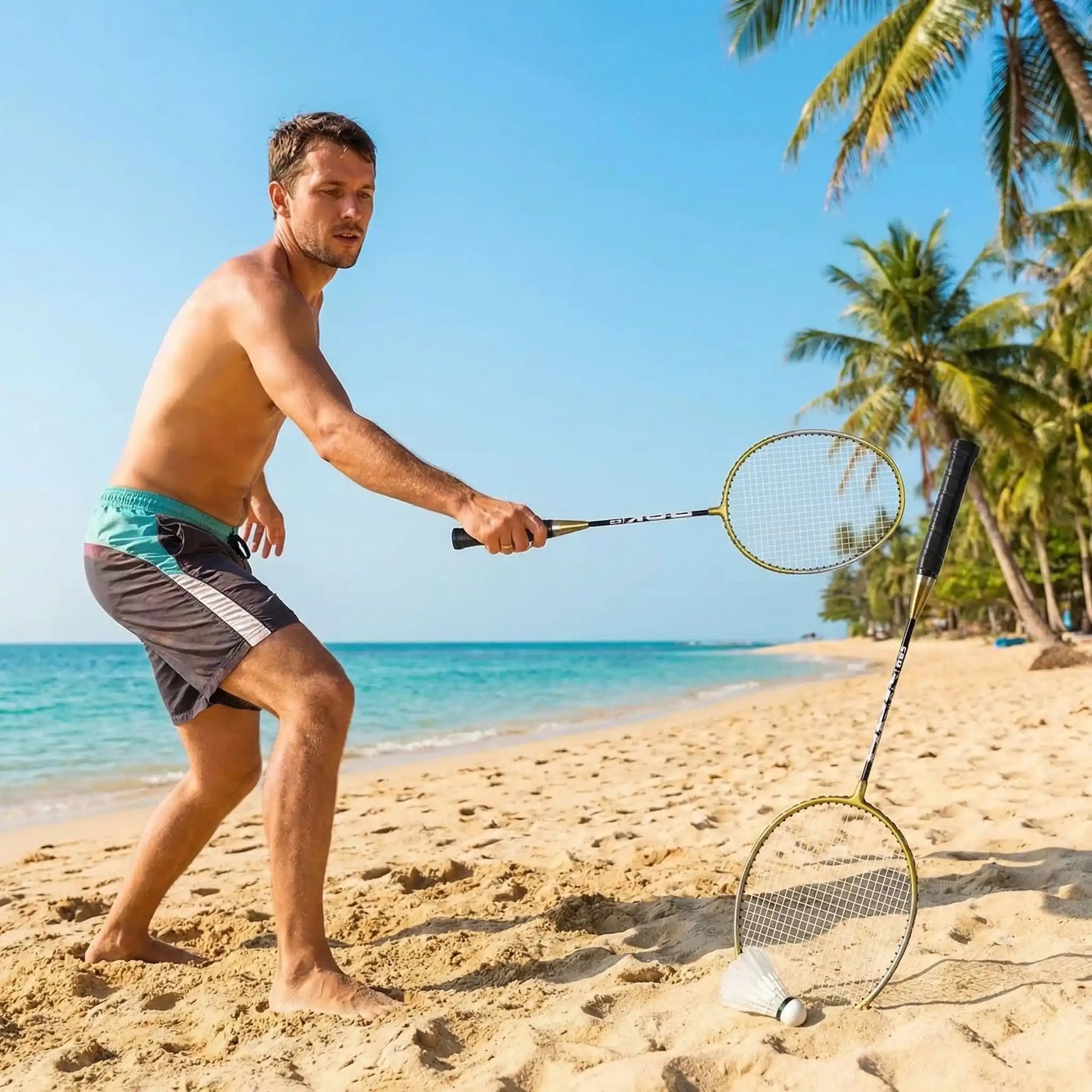 Homme plage raquettes badminton