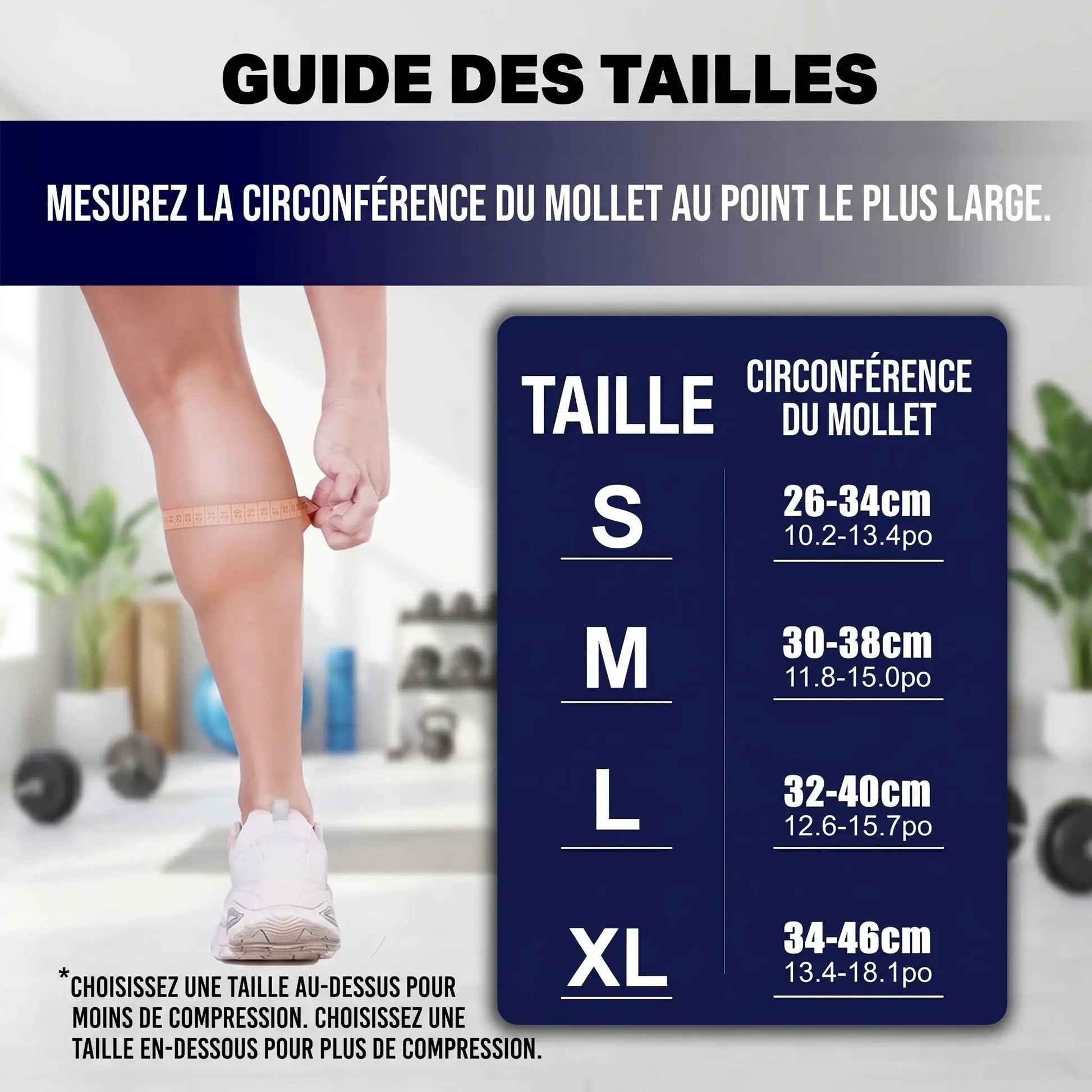 Charte des grandeurs manchons de compression