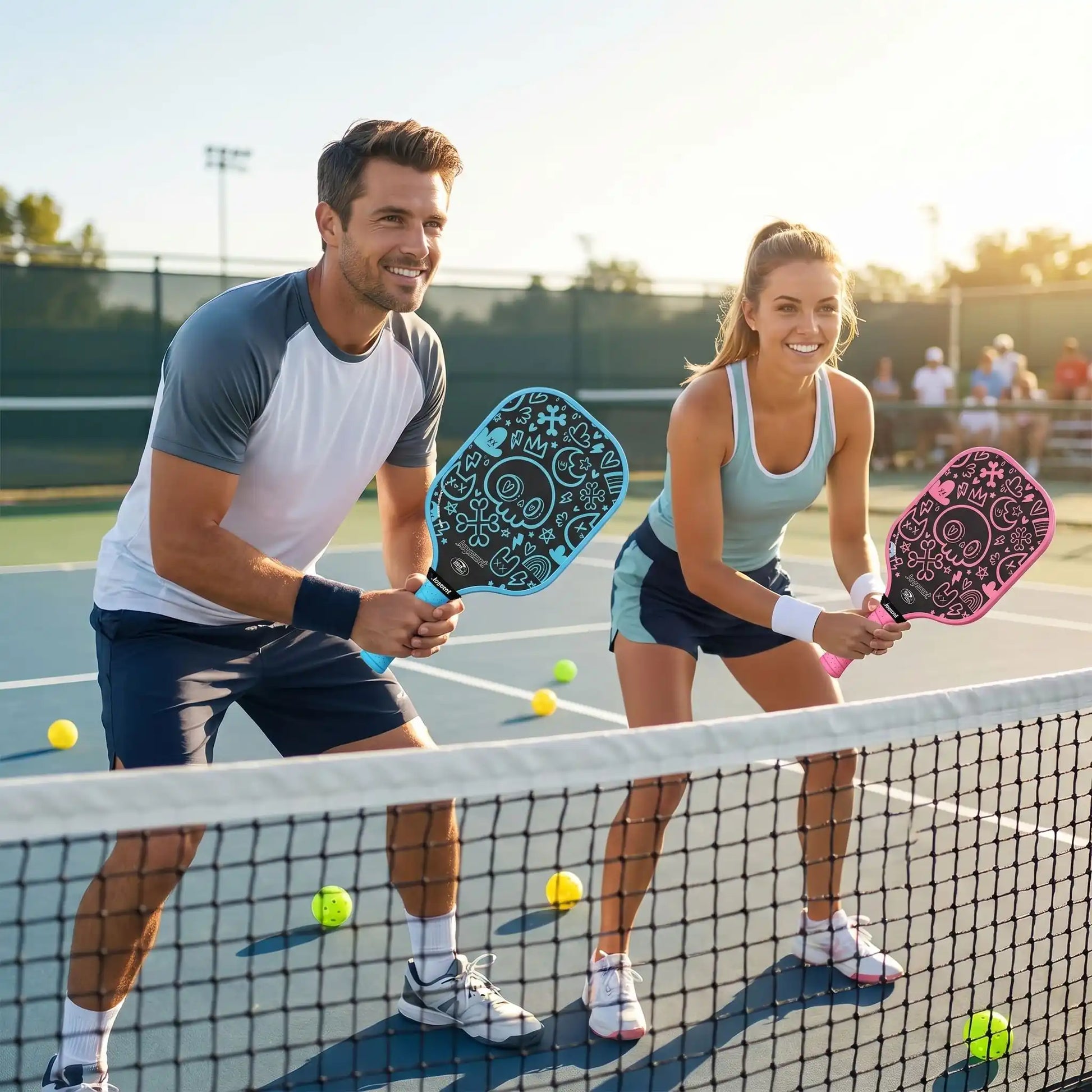 Couple joue avec pickleball raquettes