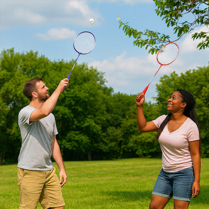 couple jouent badminton avec raquette badminton