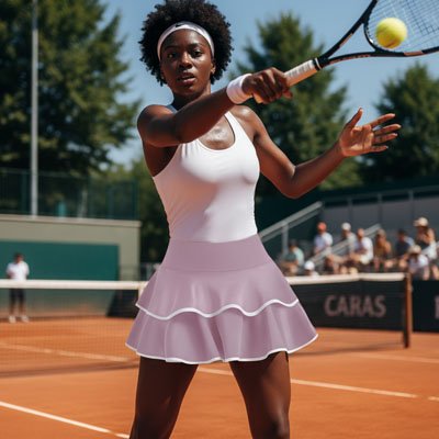 Femme noire avec sa jupe tennis sur terrain