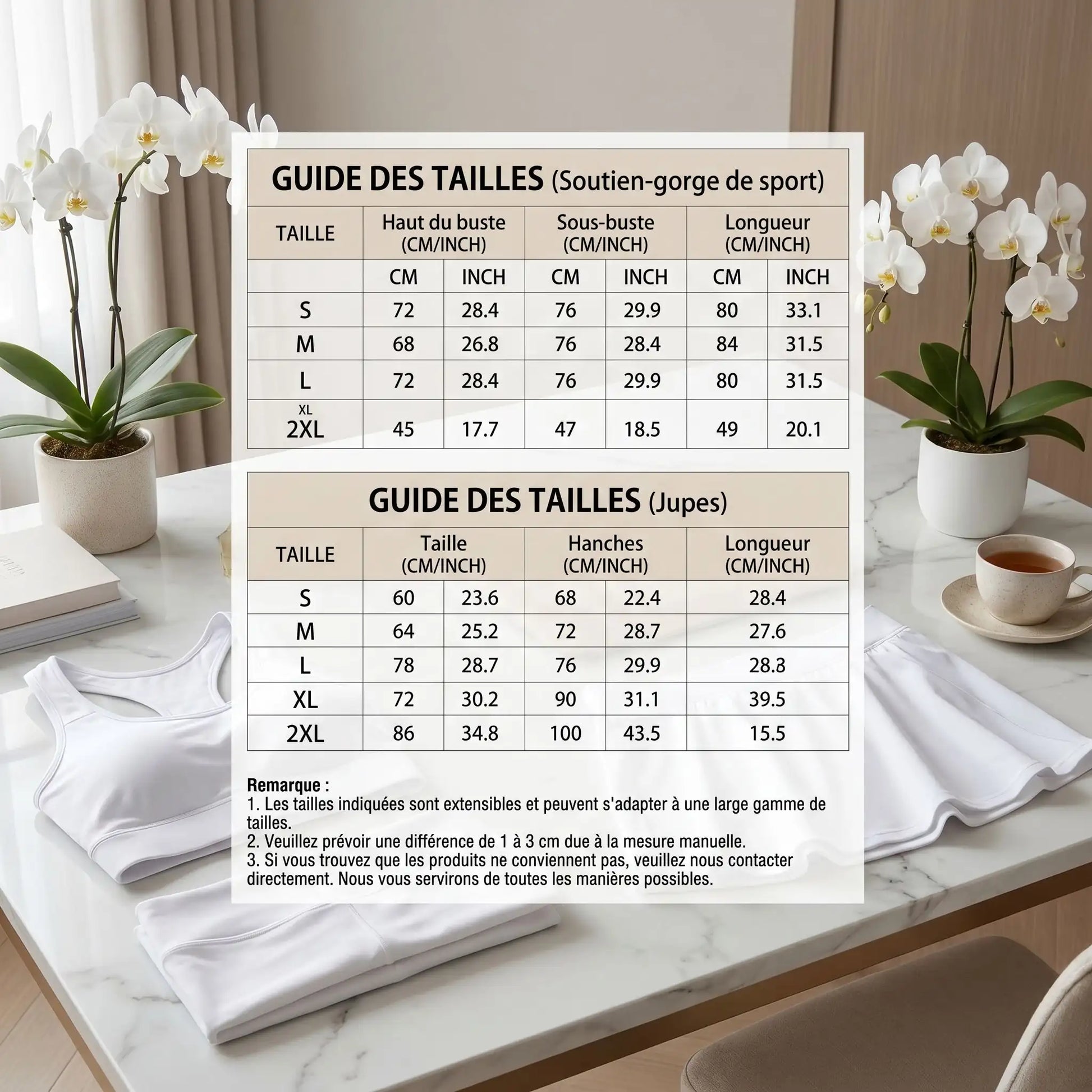 Guide des tailles pour la jupe tennis