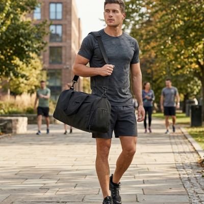 Homme avec son sac de sport pour aller au gym