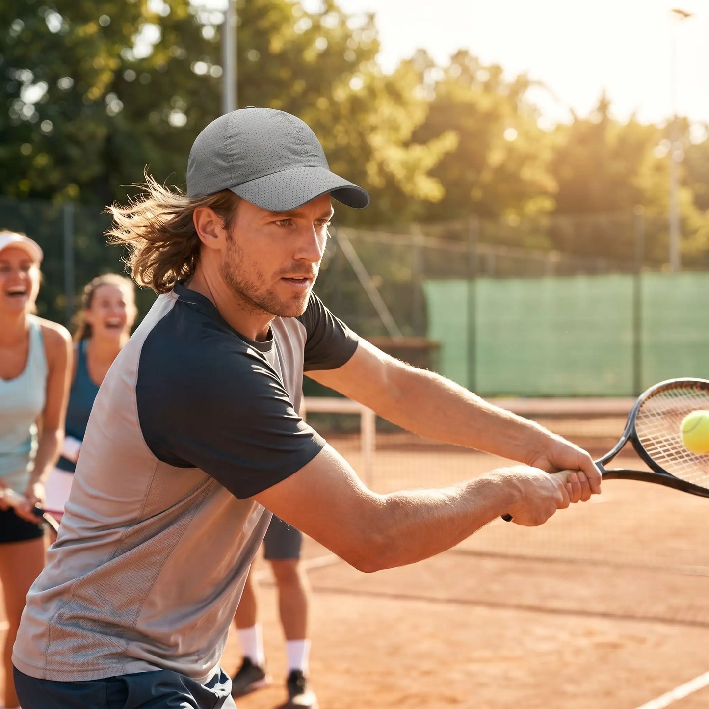 Homme cheveux mi long avec casquette tennis