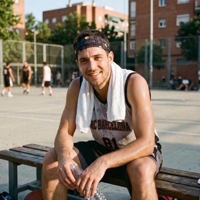 Homme en pause sur le banc des joueurs avec bandeau sport​