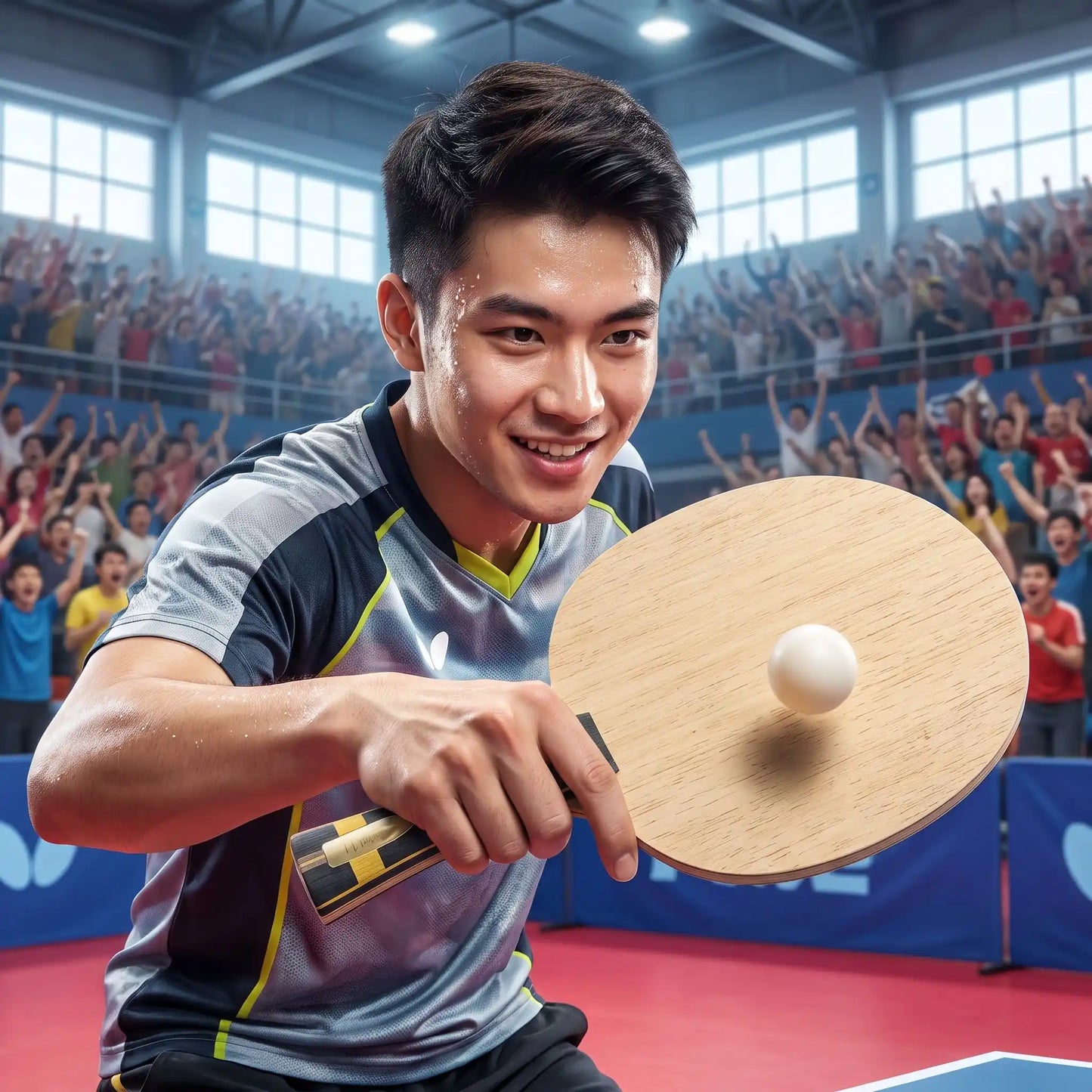 Homme en tournoi avec sa raquette ping pong 7 couches