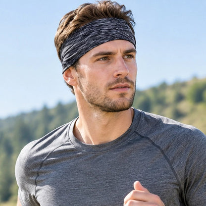 Homme fait son jogging avec son bandeau cheveux sport​