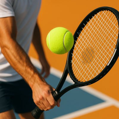 Homme fait un revers avec sa balle de tennis 