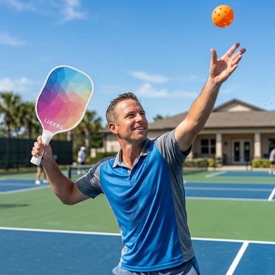 Homme fait un service avec sa raquette de pickleball