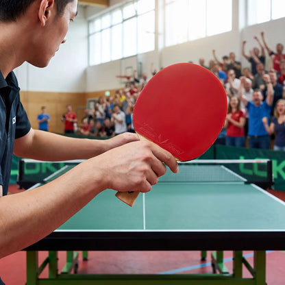 Homme fait un service avec sa raquette ping pong tournoi