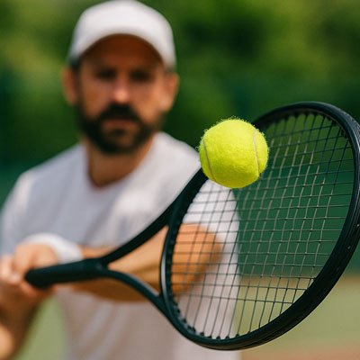 Homme frappe un revers avec sa balle de tennis