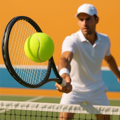 Homme frappe une balle de tennis avec sa raquette