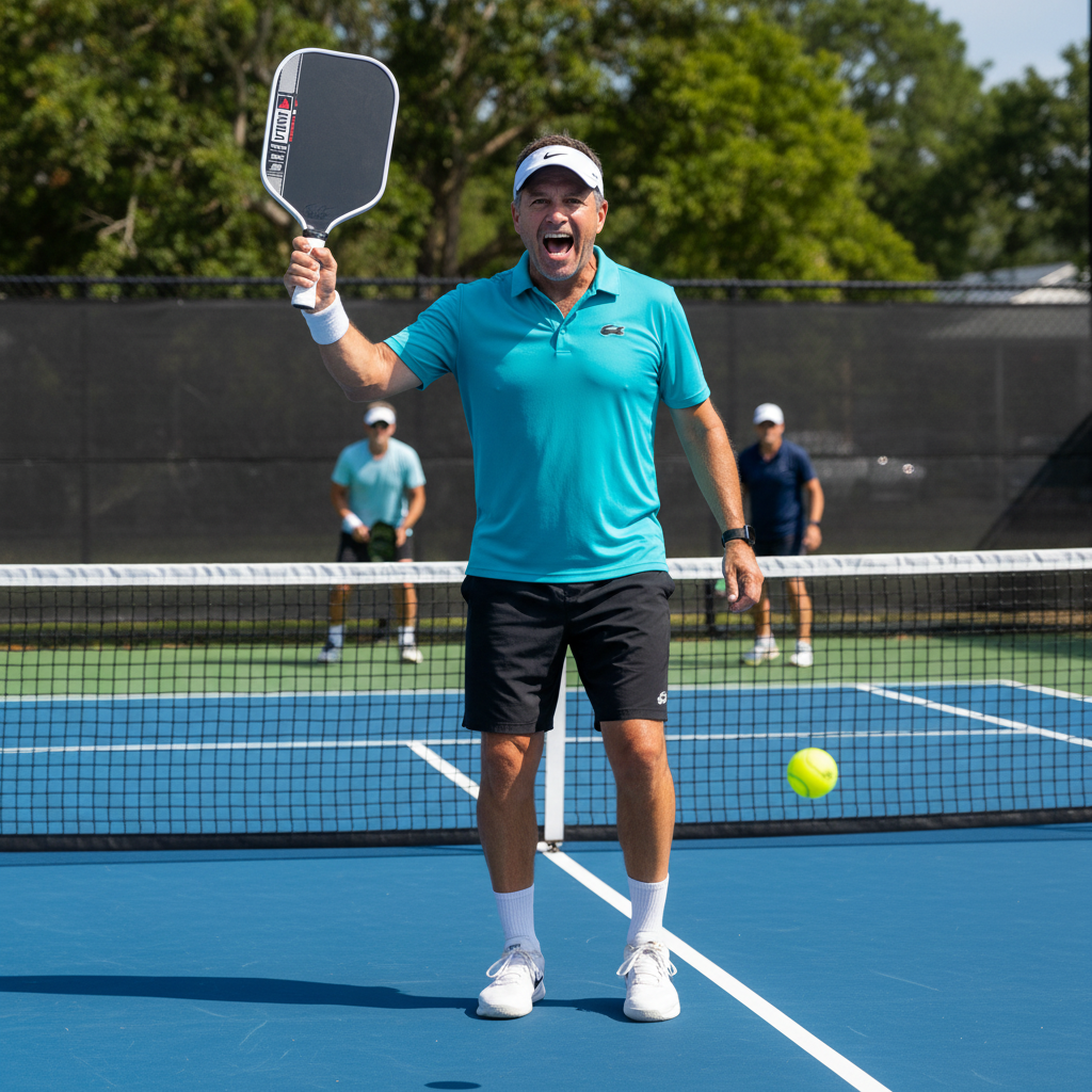 Homme heureux avec pickleball raquette