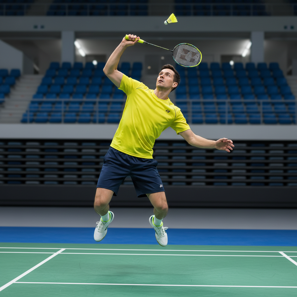 Homme smash raquette de badminton