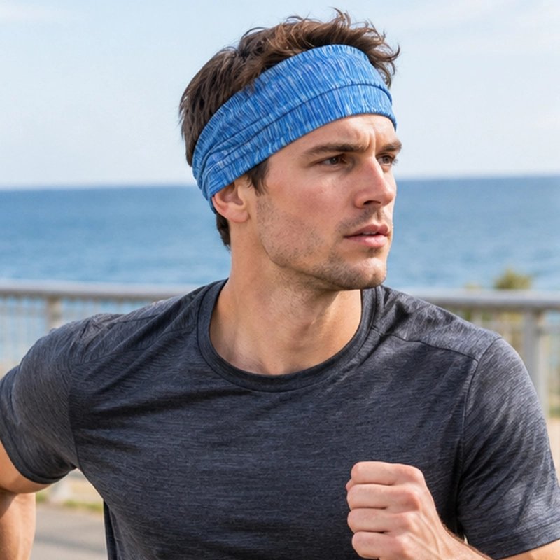 Homme sur la plage avec son bandeau cheveux sport​