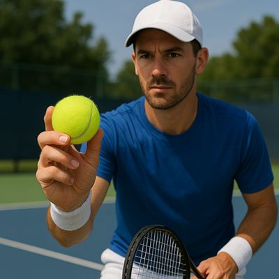 Homme tient sa balle de tennis dans la main