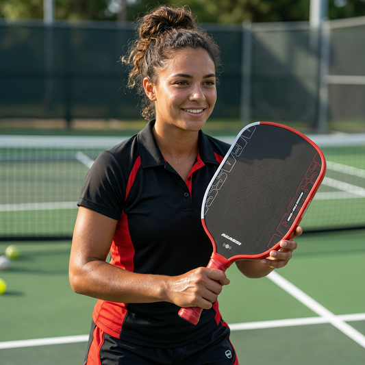 Jeune femme avec pickleball raquette