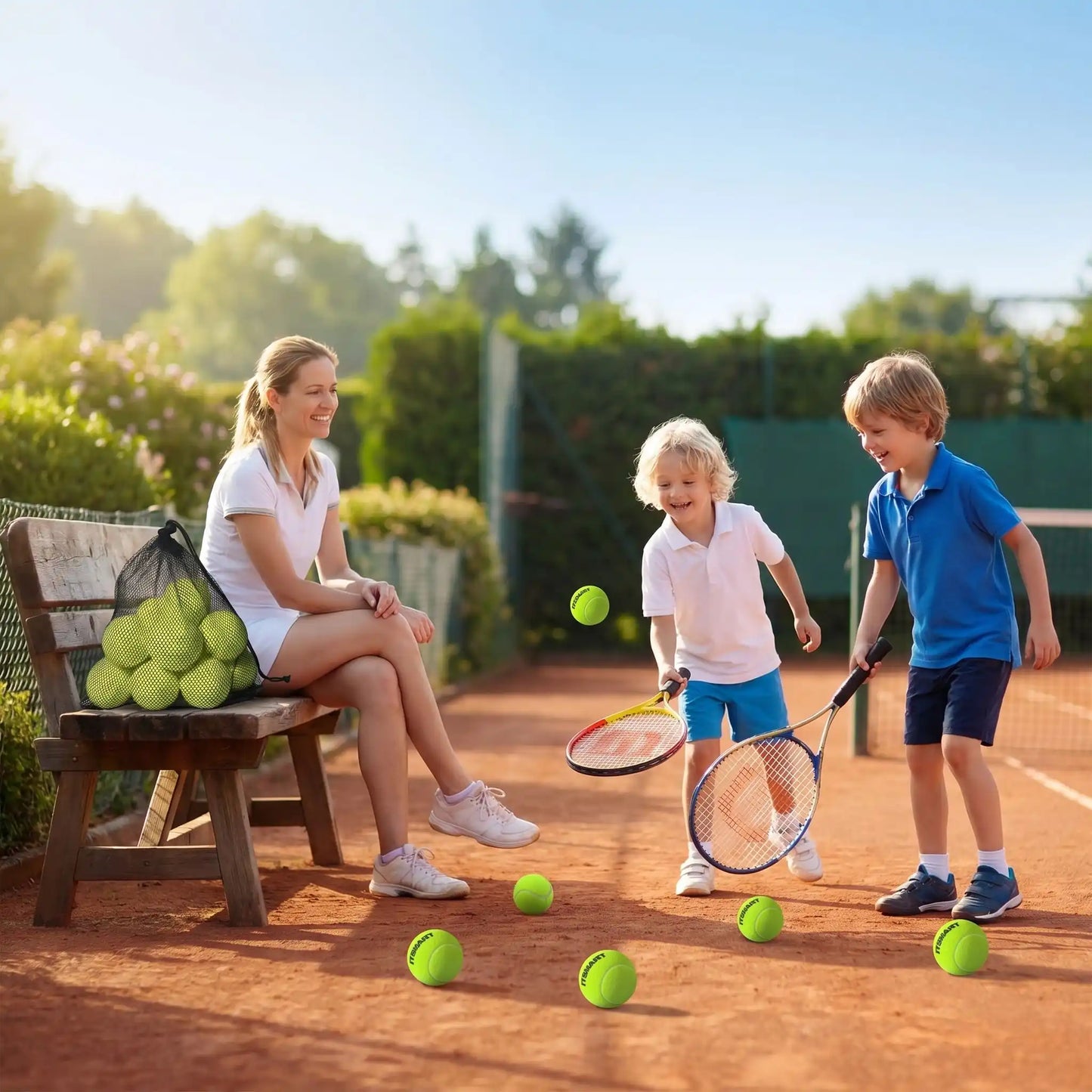 Mere et ses enfants avec balle de tennis