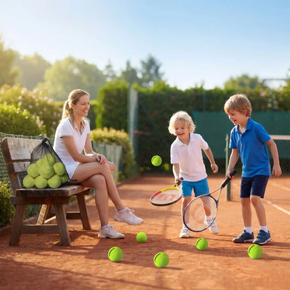 Mere et ses enfants avec balle de tennis