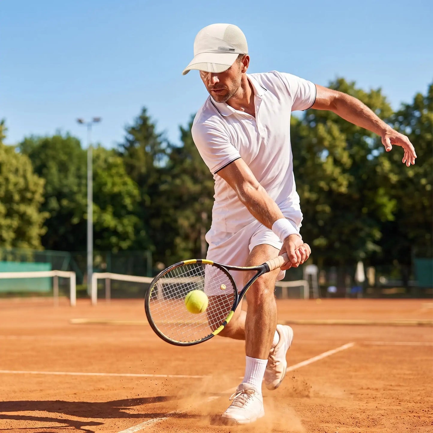 Petit coup sur terre battue avec casquette tennis