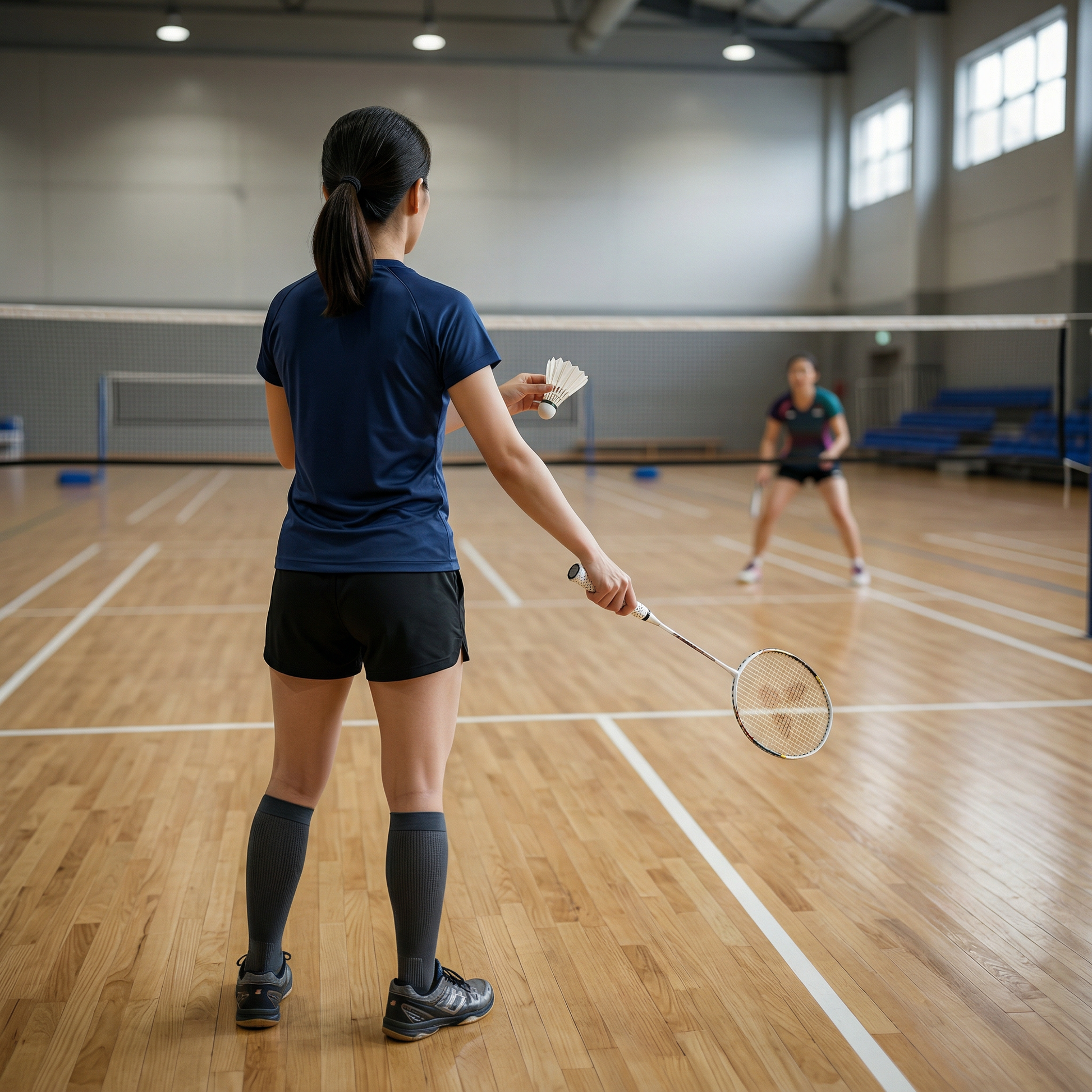 Raquette badminton avec femme au service