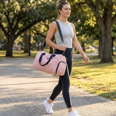Sac de sport sur épaule dans le parc
