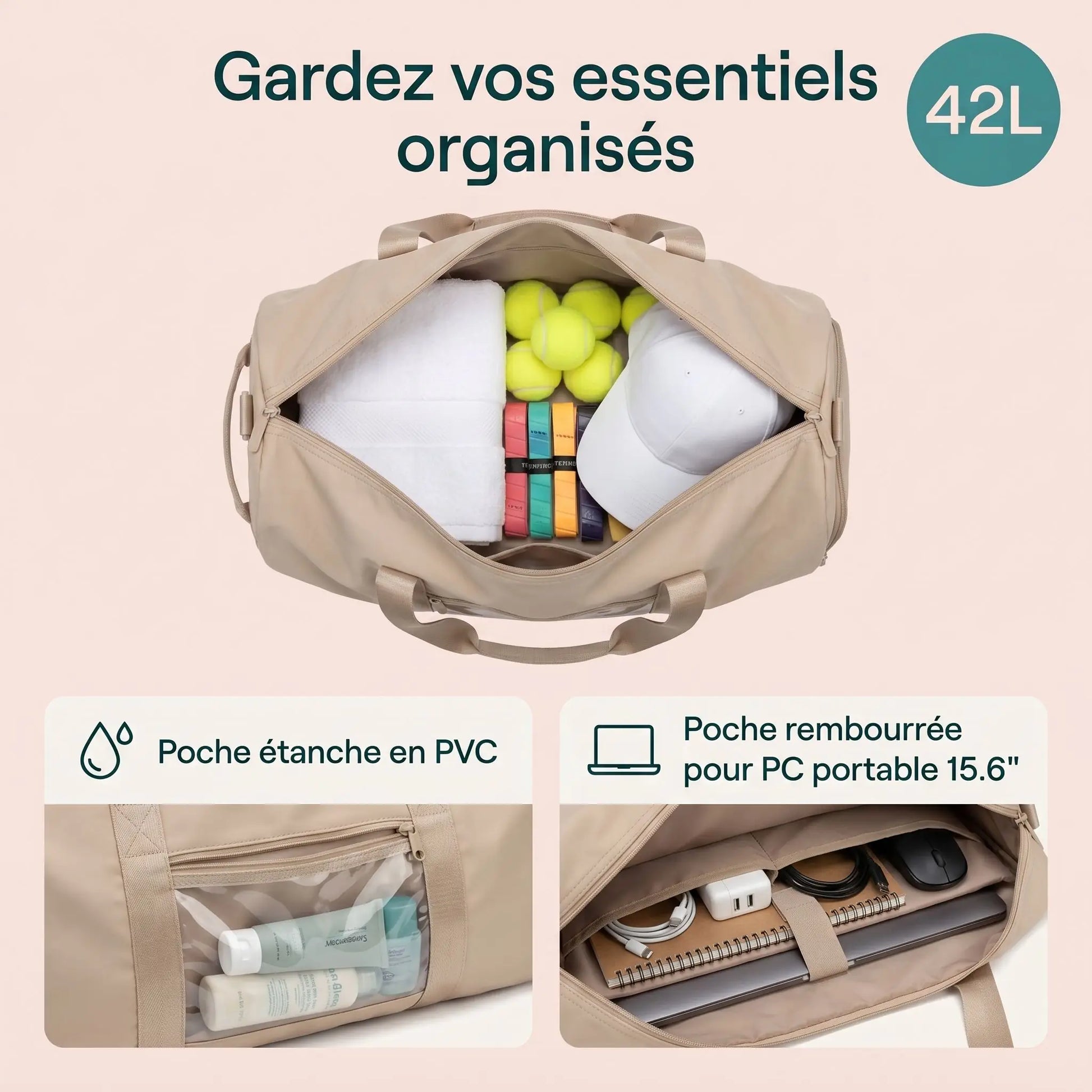 Sac de tennis rangement interne