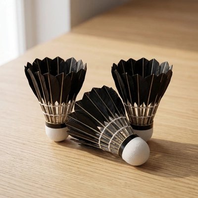 Trio de volant badminton plume sur le sol