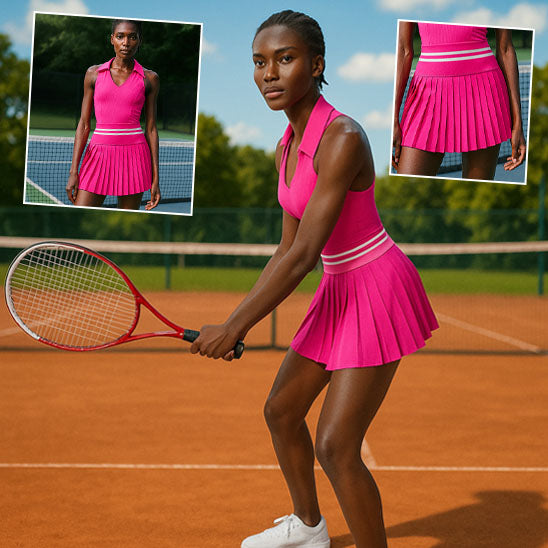 Vues différentes de la jupe tennis rose